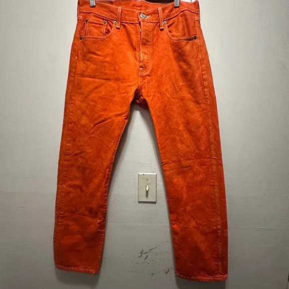 Vibrant Orange Jeans Levi 501 29x30 red tab - Picture 6 of 11